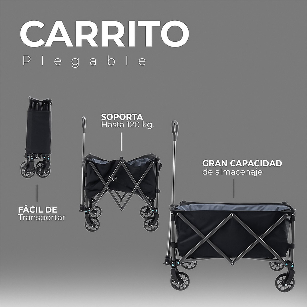 Carrito Vagon de Carga Plegable Multiusos con Ruedas