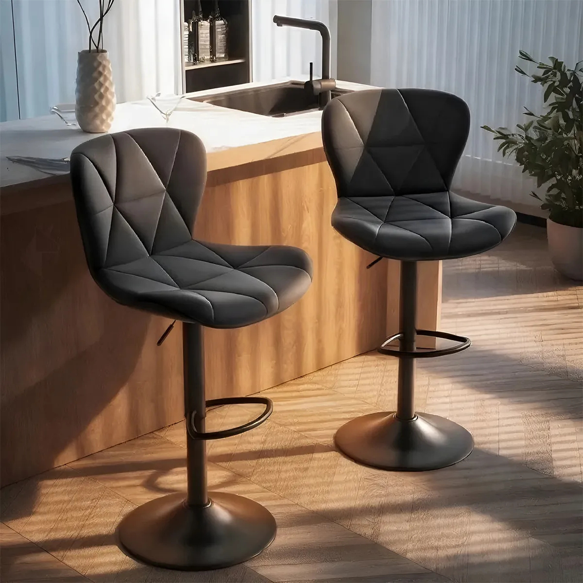 Silla De Bar y Barra De Cocina Moderna Con Reposapies Respaldo Set de 4