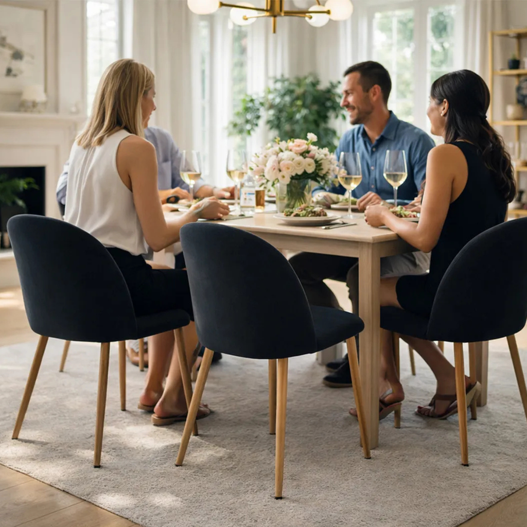 Silla de Comedor Tapizado en Terciopelo Acolchada con Estructura de Madera