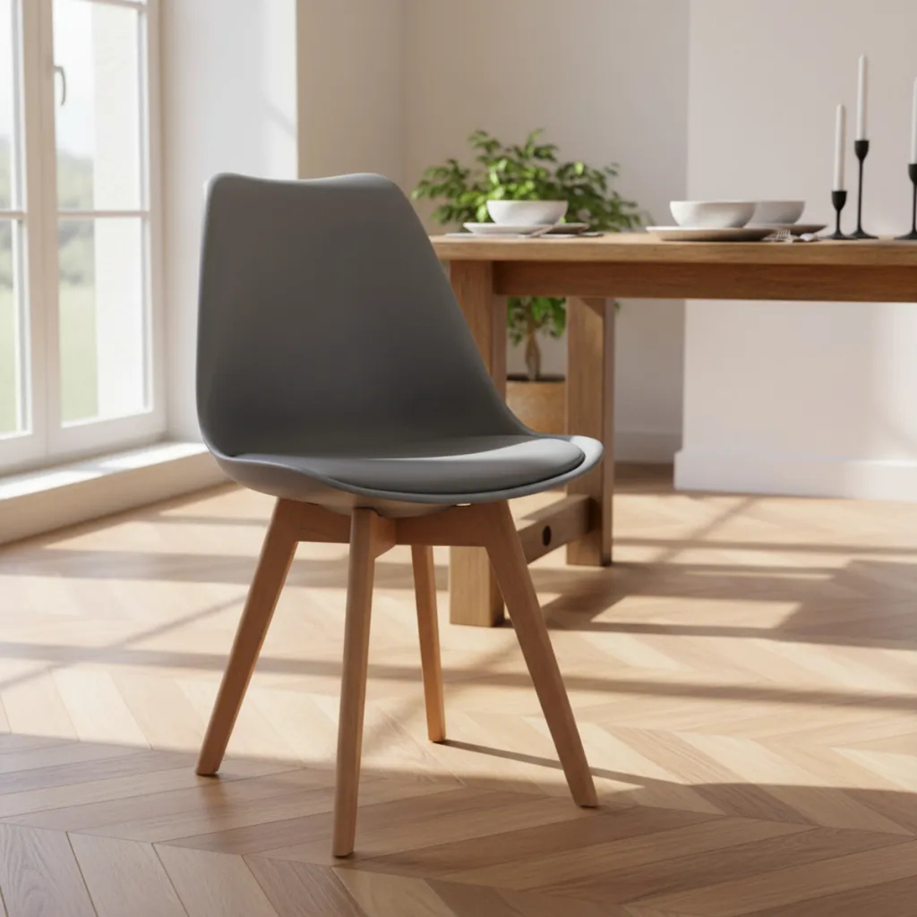 Silla de Comedor Acolchada con Estructura de Madera y Respaldo Set de 2