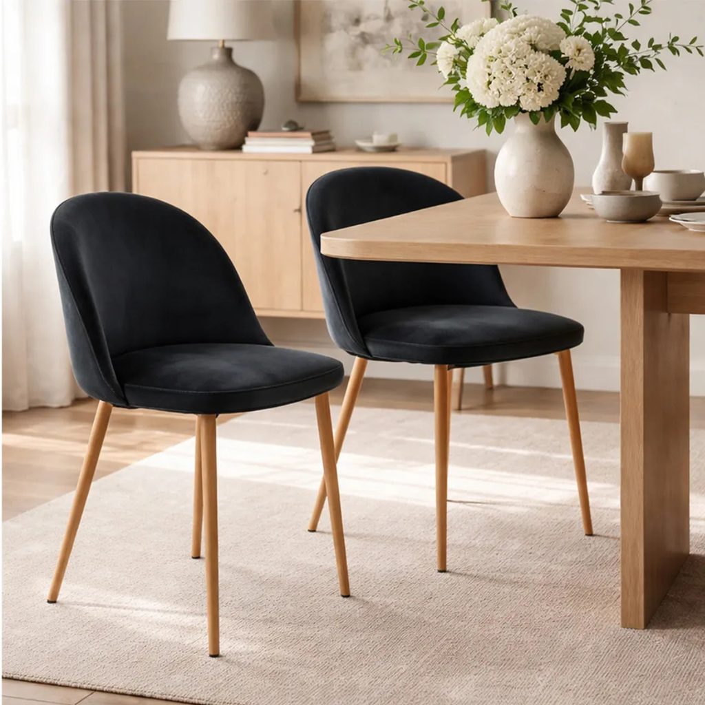 Silla de Comedor Tapizado en Terciopelo Acolchada con Estructura de Madera