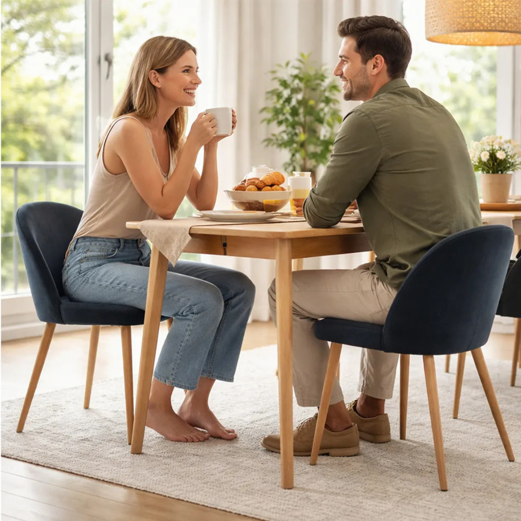 Silla de Comedor Tapizado en Terciopelo Acolchada con Estructura de Madera