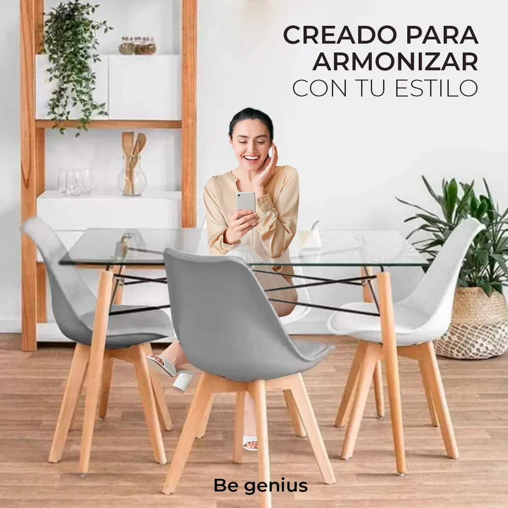 Silla de Comedor Acolchada con Estructura de Madera y Respaldo Set de 2