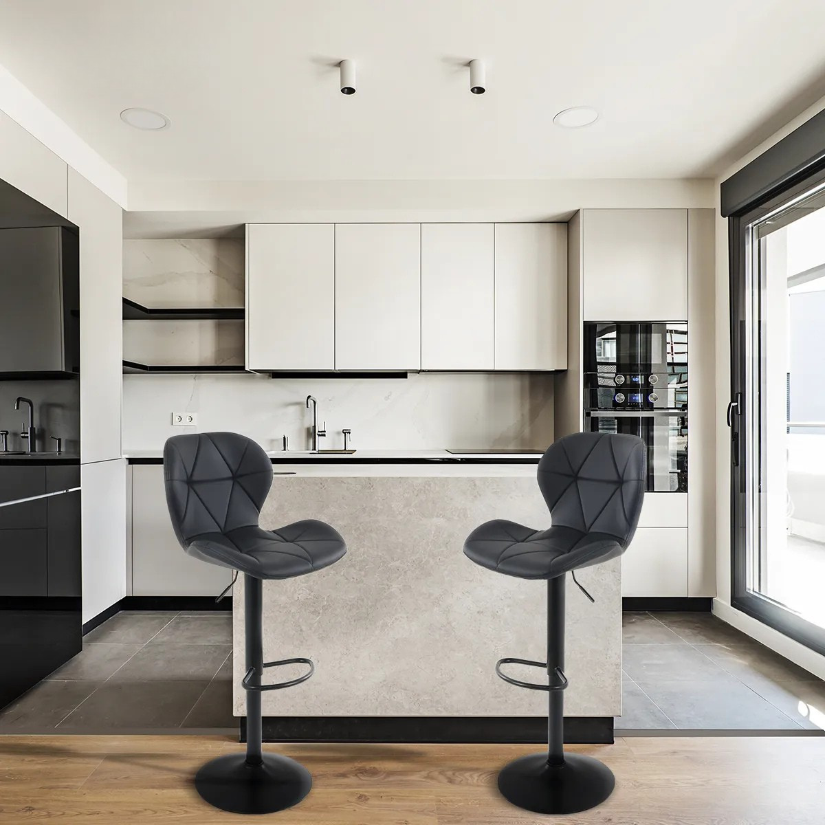 Silla De Bar y Barra De Cocina Moderna Con Reposapies Respaldo Set de 4