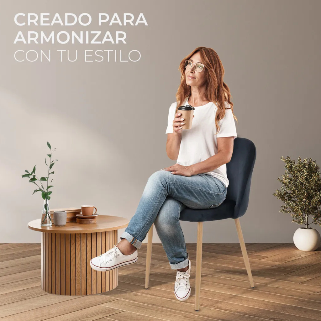 Silla de Comedor Tapizado en Terciopelo Acolchada con Estructura de Madera