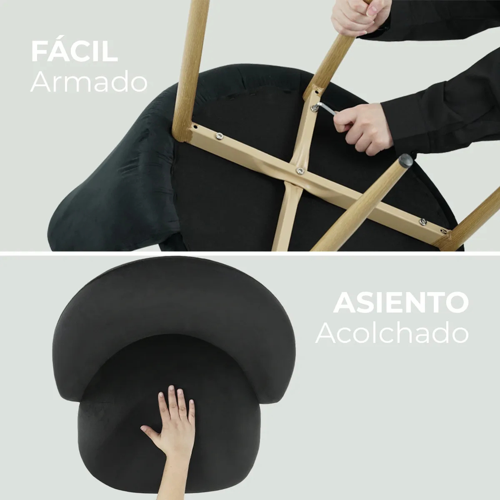 Silla de Comedor Tapizado en Terciopelo Acolchada con Estructura de Madera