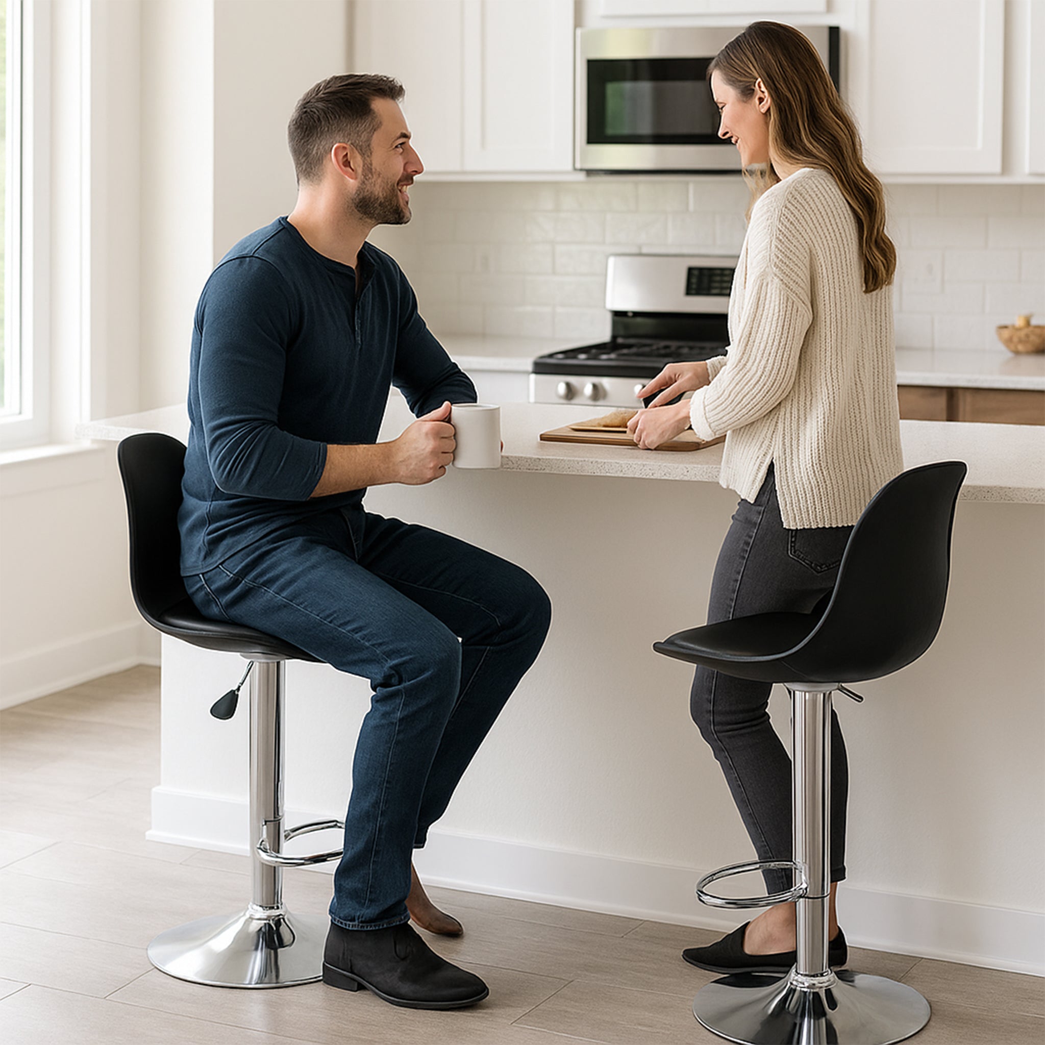 Silla de Bar Giratoria con Tapizado Respaldo y Reposapies Set de 4