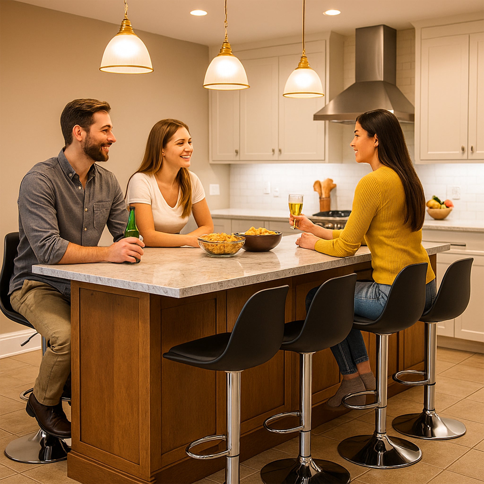 Silla de Bar Giratoria con Tapizado Respaldo y Reposapies Set de 4