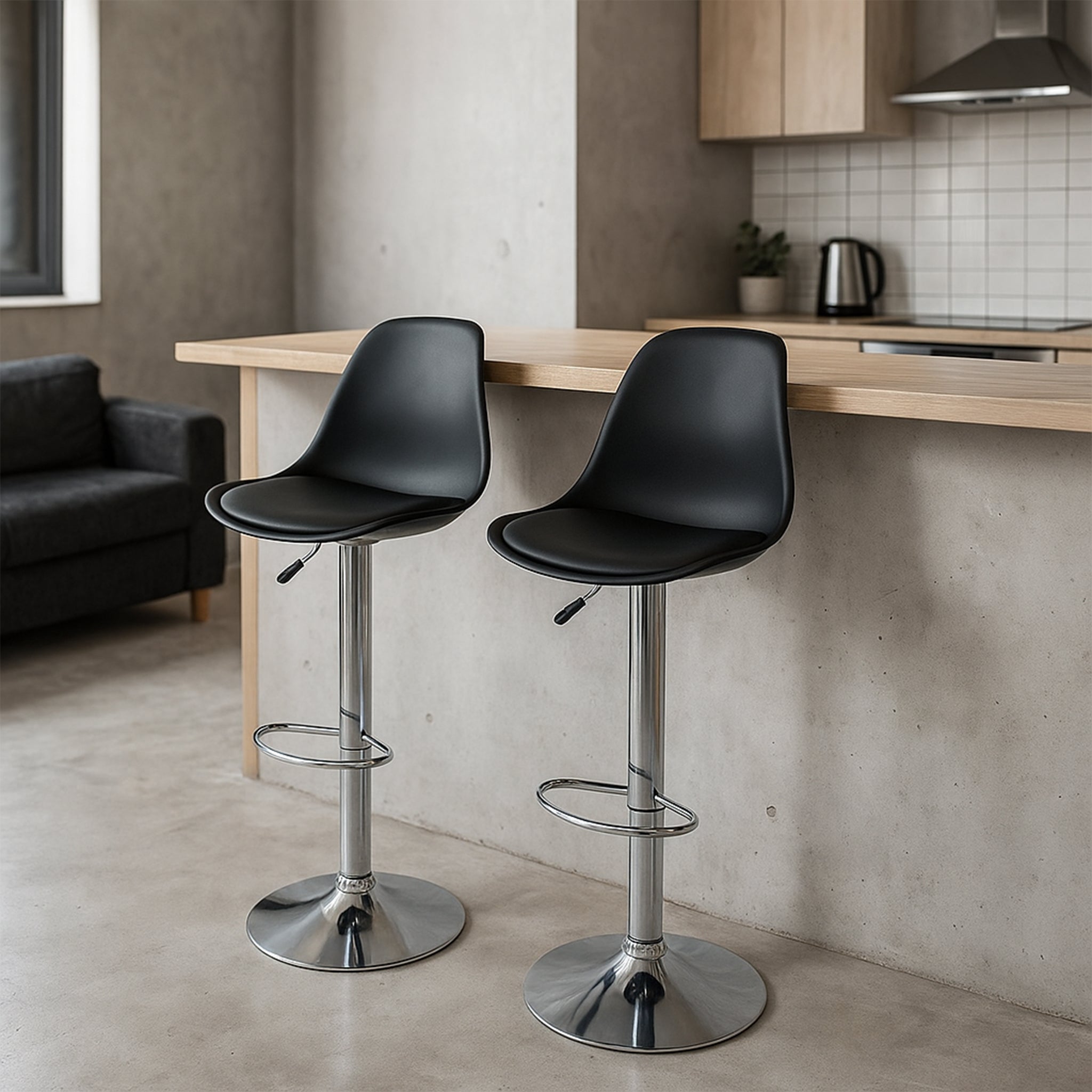 Silla de Bar Giratoria con Tapizado Respaldo y Reposapies Set de 4