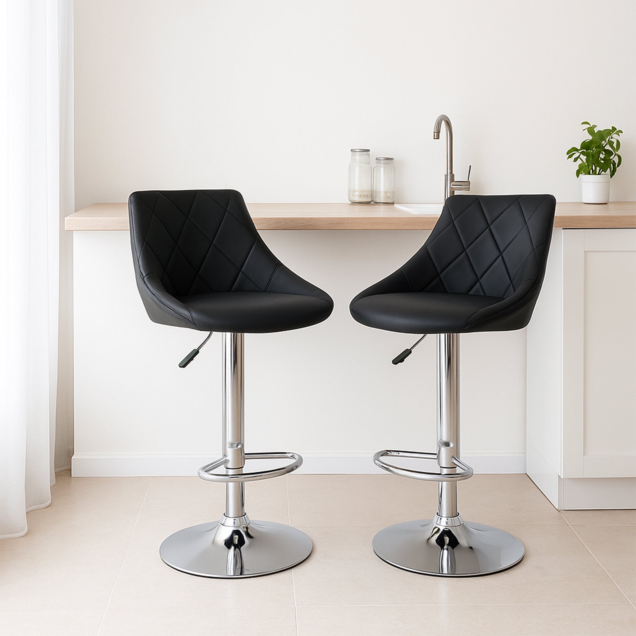 Silla de Bar y Cocina Acolchada Giratoria con Respaldo y Reposapies Set de 4