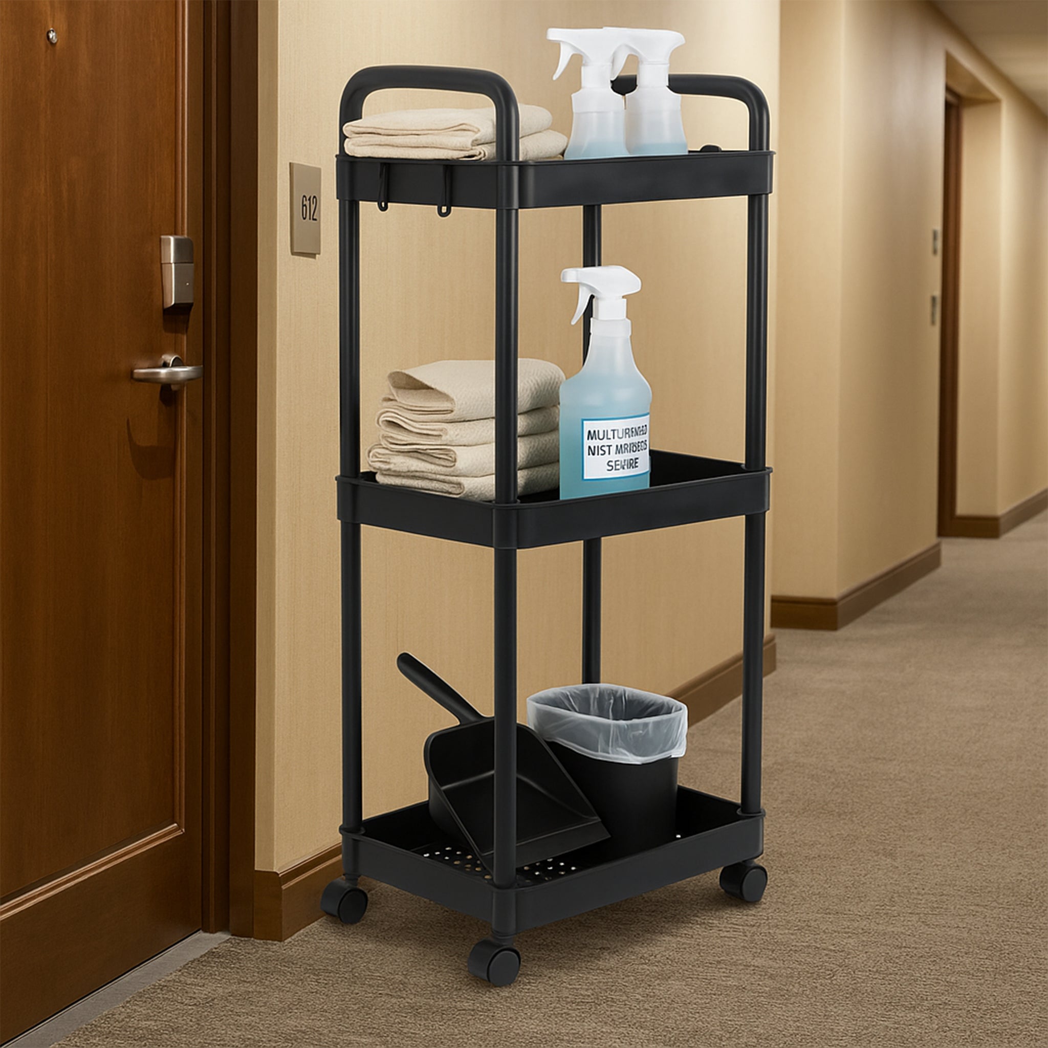 Carrito Organizador Multiusos Auxiliar De Almacenamiento Color Negro