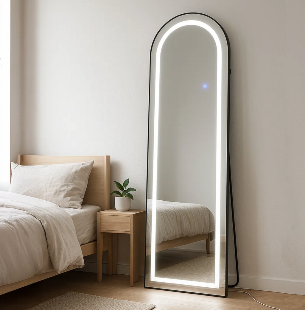 Espejo Cuerpo Completo De Piso Con Luz Led Recamara Baño Negro