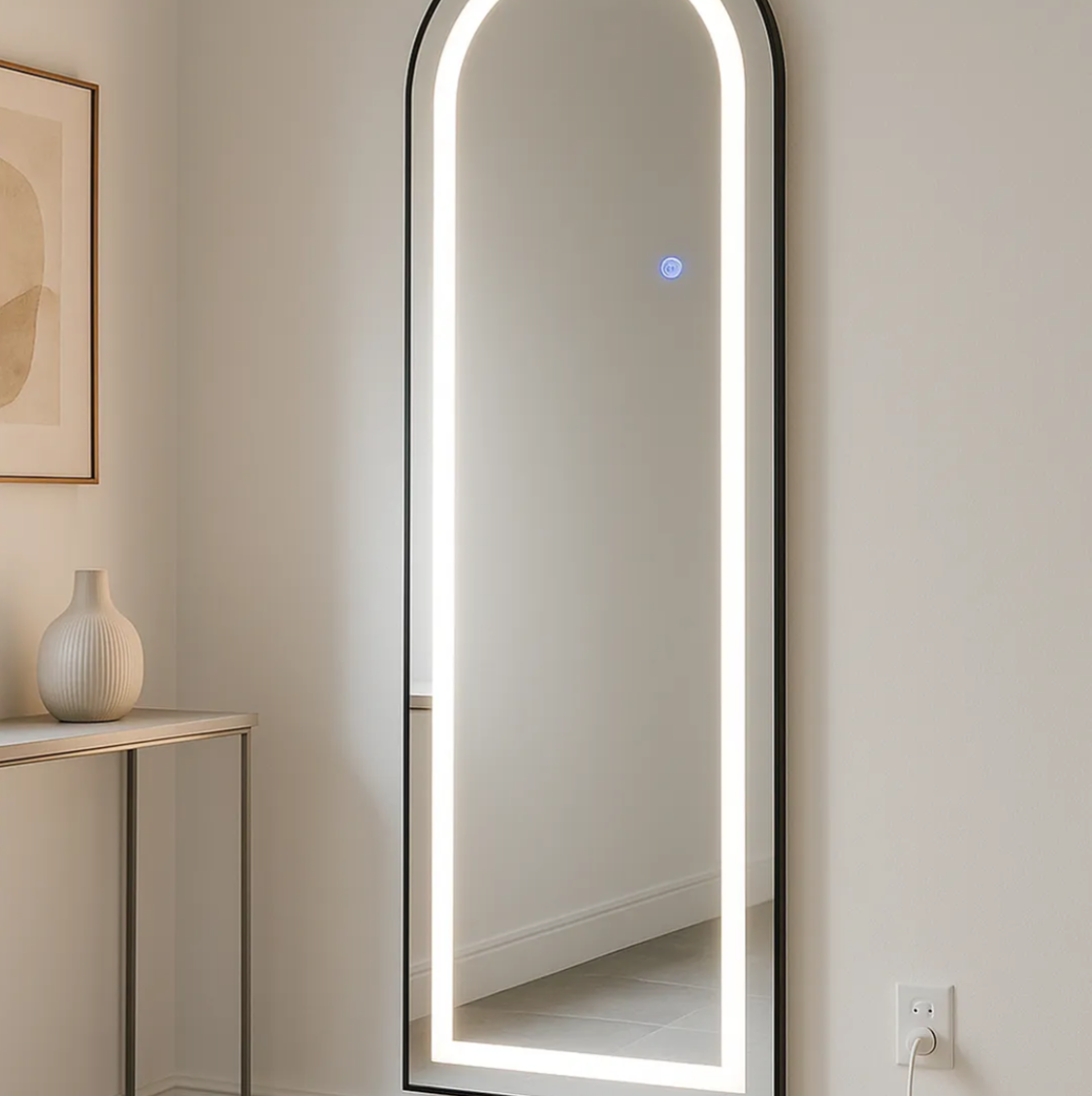 Espejo Cuerpo Completo De Piso Con Luz Led Recamara Baño Negro