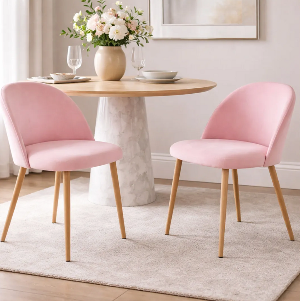 Sillas De Comedor Acolchada Tapizada En Terciopelo Set 2 Pz Estructura De La Silla Madera Asiento