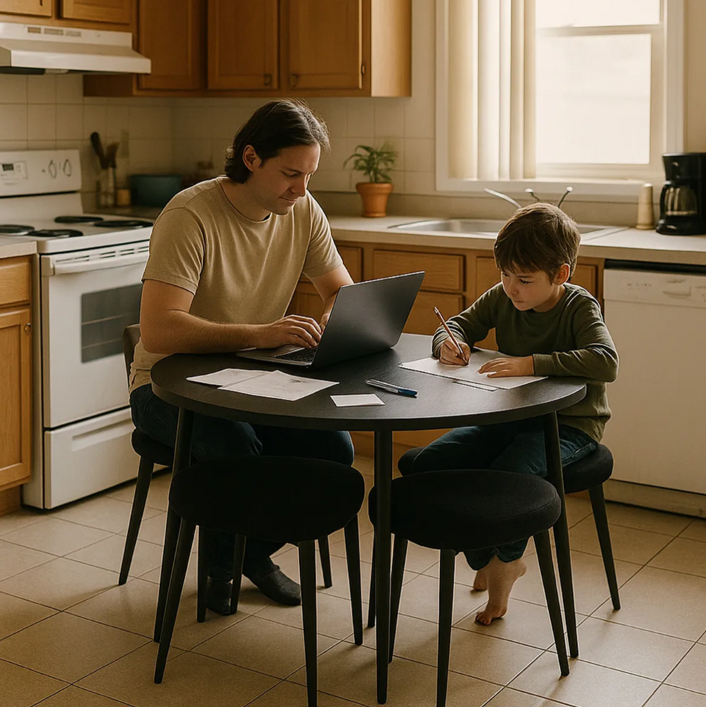 Mesa De Comedor Redonda Con 4 Bancos Acolchados Modernos Negro Poliéster