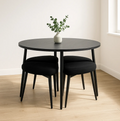 Mesa De Comedor Redonda Con 4 Bancos Acolchados Modernos Negro Poliéster