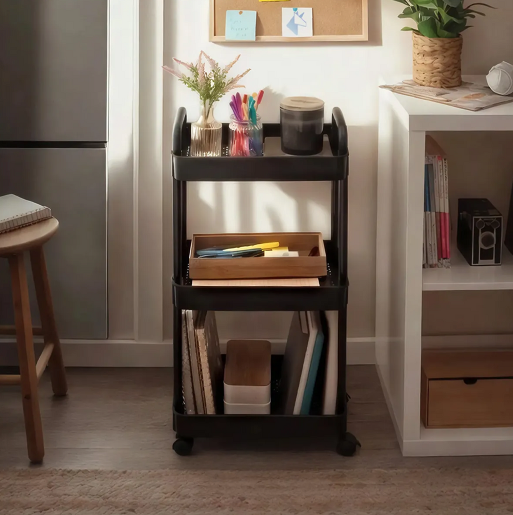 Carrito Organizador Multiusos Auxiliar De Almacenamiento Color Negro