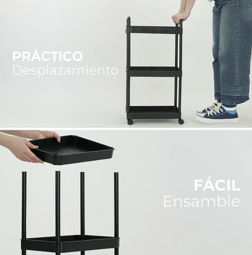 Carrito Organizador Multiusos Auxiliar De Almacenamiento Color Negro