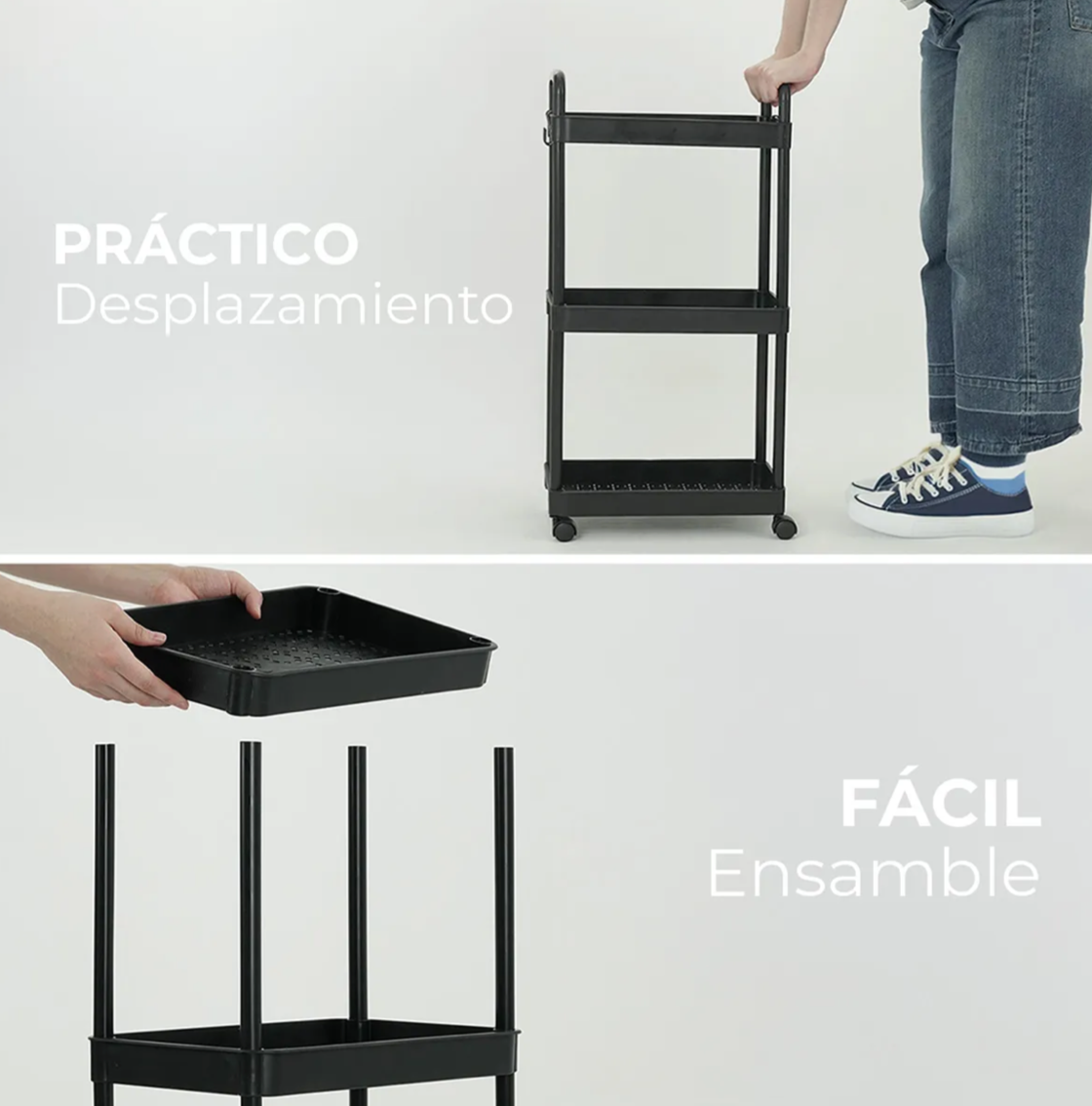 Carrito Organizador Multiusos Auxiliar De Almacenamiento Color Negro