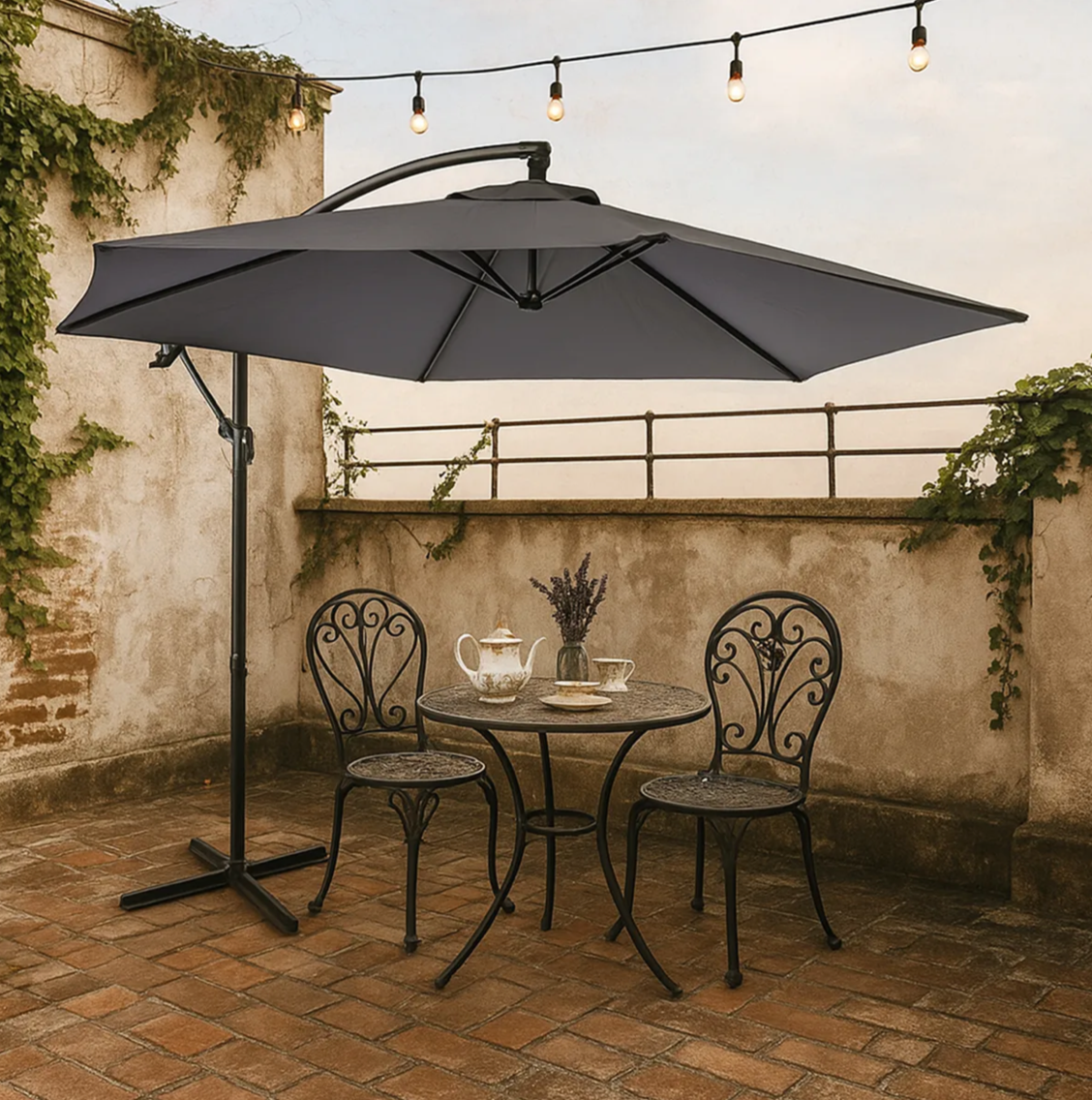 Sombrilla De Jardin Plegable Con Soporte Lateral De Acero