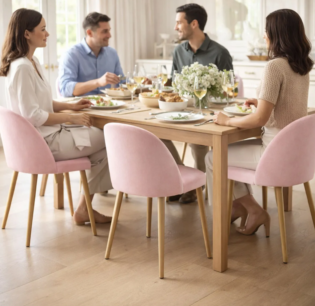 Sillas De Comedor Acolchada Tapizada En Terciopelo Set 4 Pz Estructura De La Silla Madera Asiento