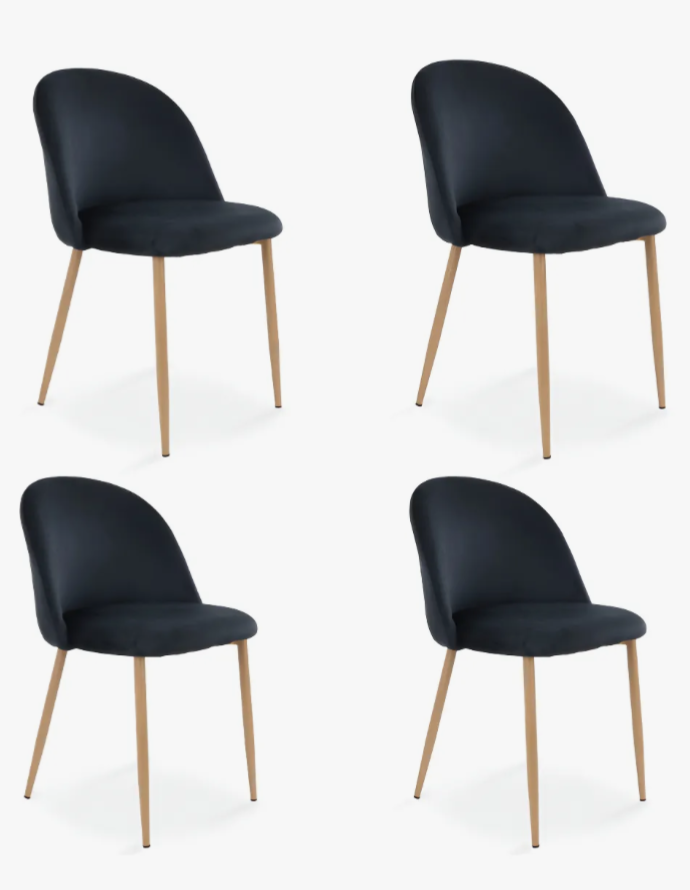 Sillas De Comedor Acolchada Tapizada En Terciopelo Set 4 Pz Estructura De La Silla Madera Asiento