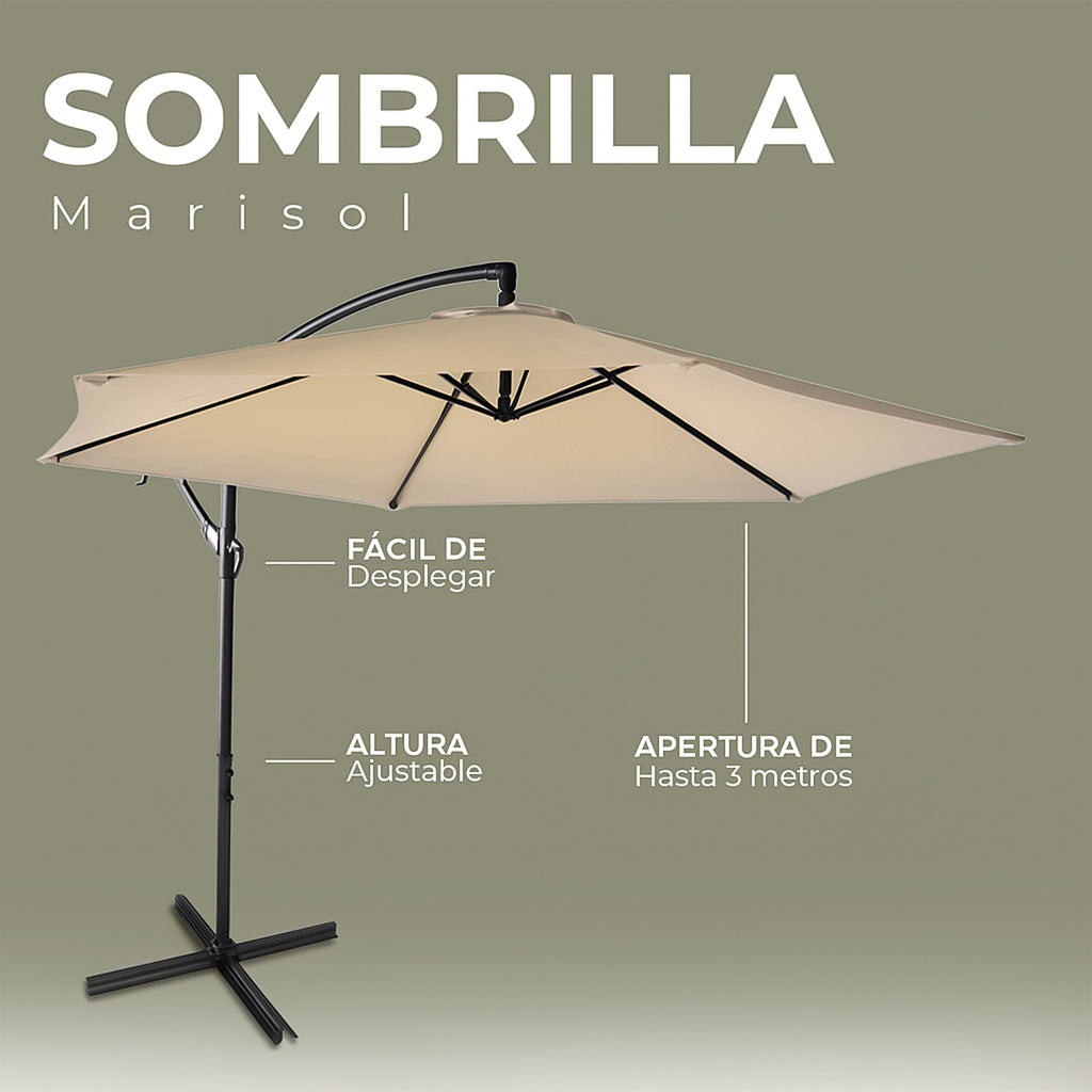 Sombrilla De Jardin Plegable Con Soporte Lateral De Acero