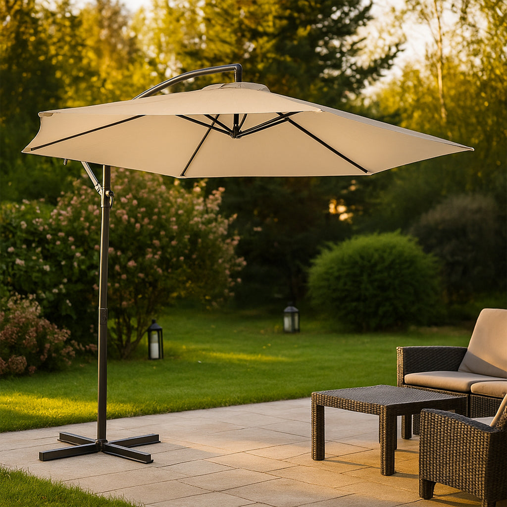 Sombrilla De Jardin Plegable Con Soporte Lateral De Acero