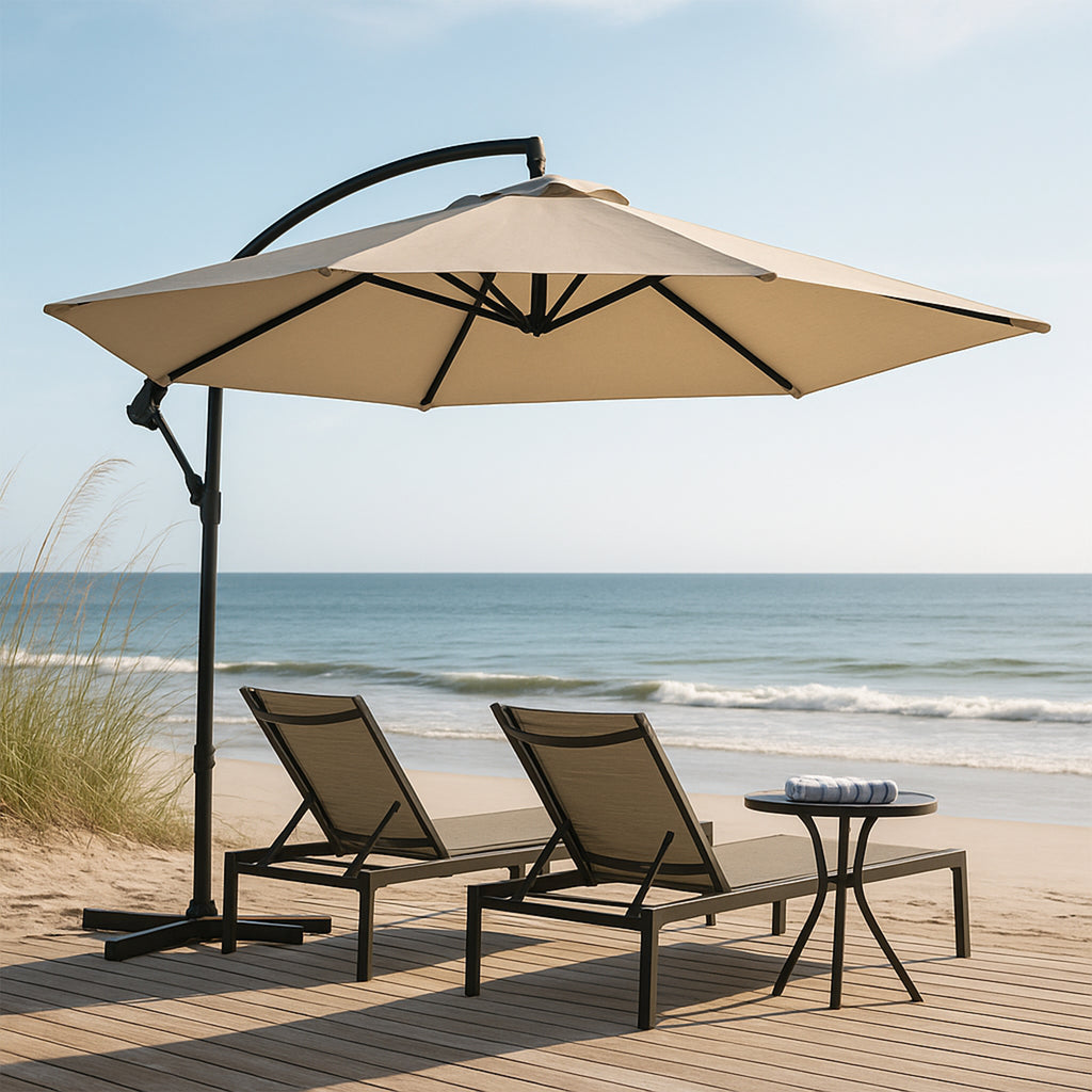 Sombrilla De Jardin Plegable Con Soporte Lateral De Acero