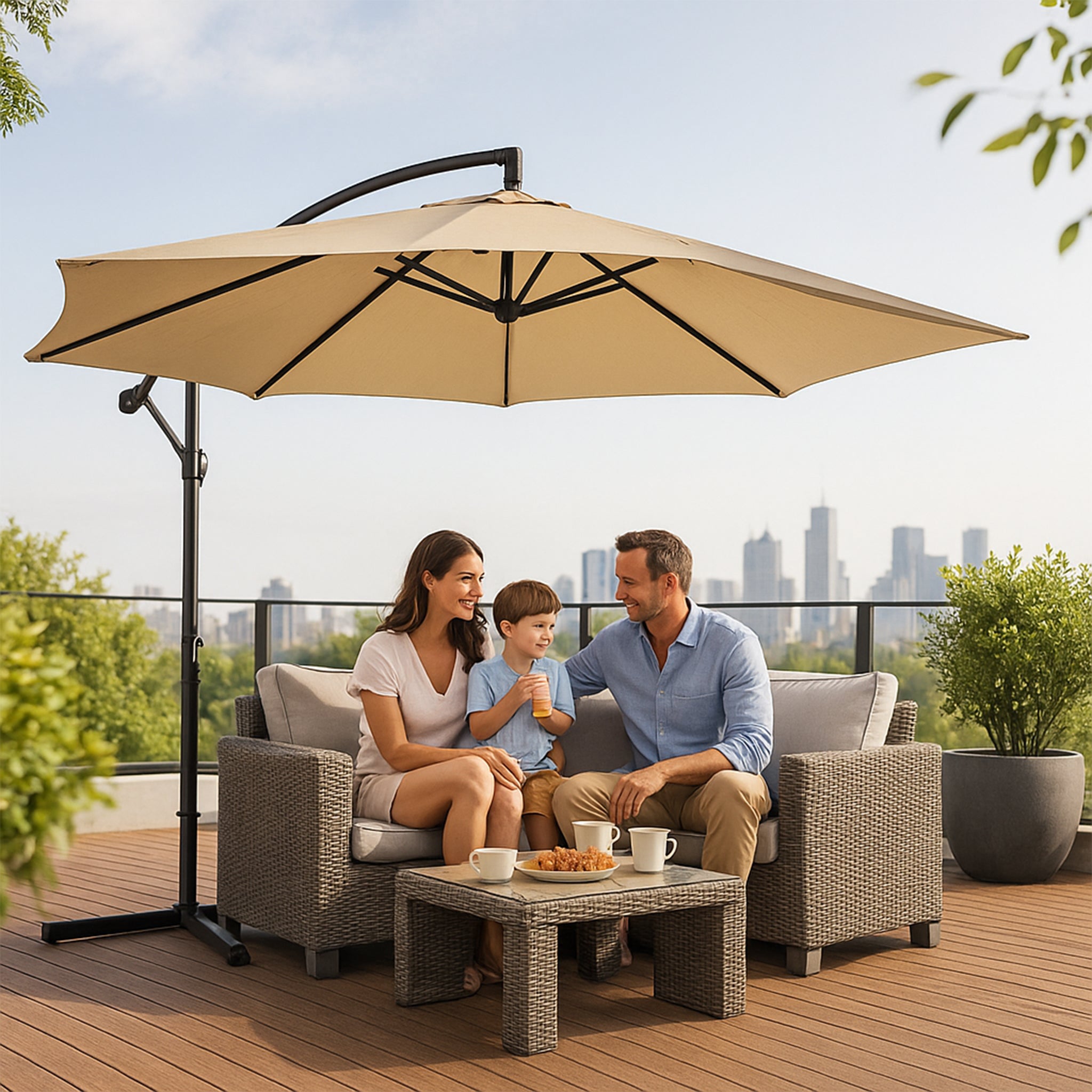 Sombrilla De Jardin Plegable Con Soporte Lateral De Acero