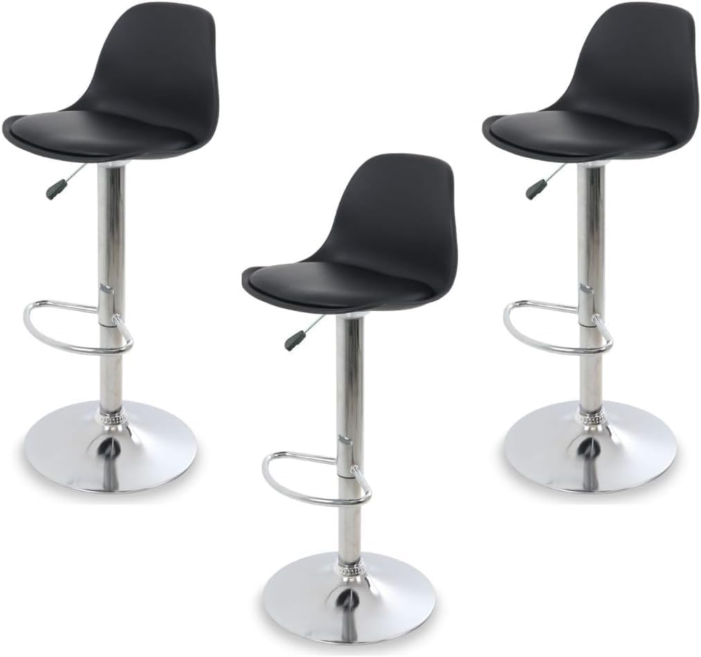 Silla de Bar Giratoria con Tapizado Respaldo y Reposapies Set de 3