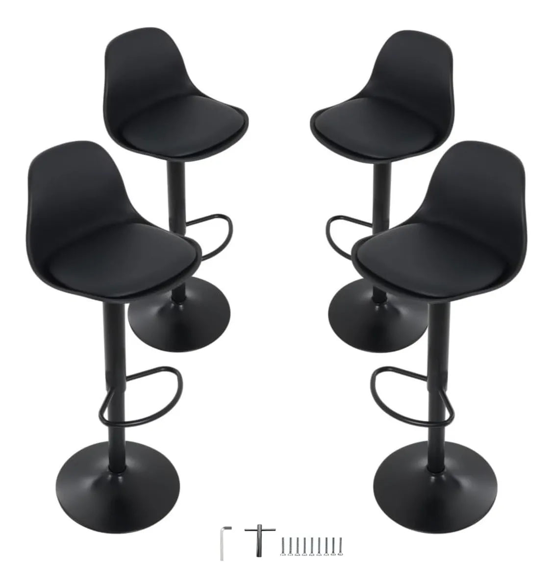 Silla de Bar Giratoria con Tapizado Respaldo y Reposapies Set de 4