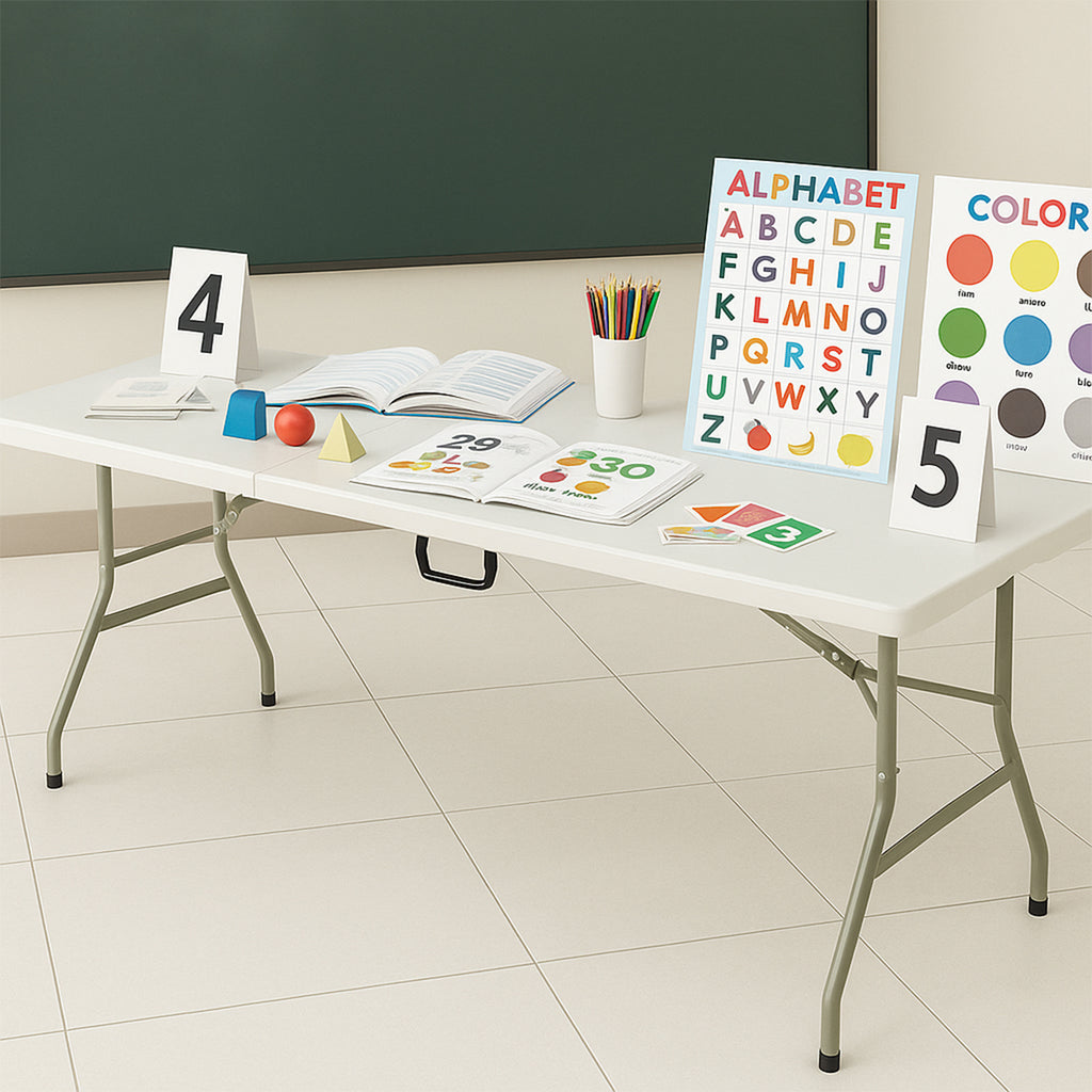 Mesa de Plastico Portatil Plegable en Portafolio para Jardin 180 cm