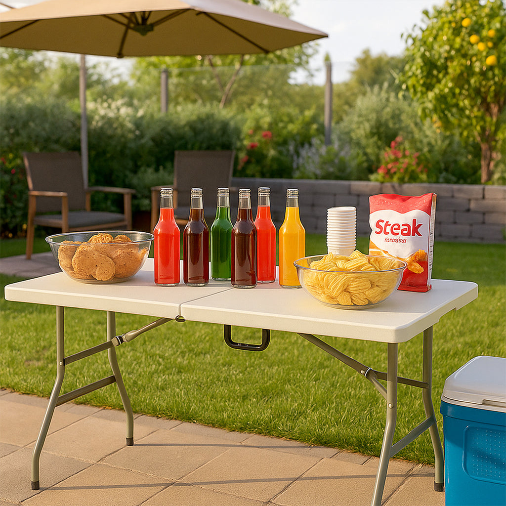 Mesa de Plastico Portatil Plegable en Portafolio para Jardin 180 cm