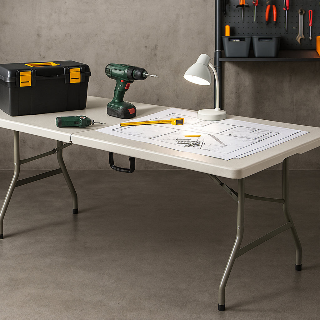 Mesa de Plastico Portatil Plegable en Portafolio para Jardin 180 cm