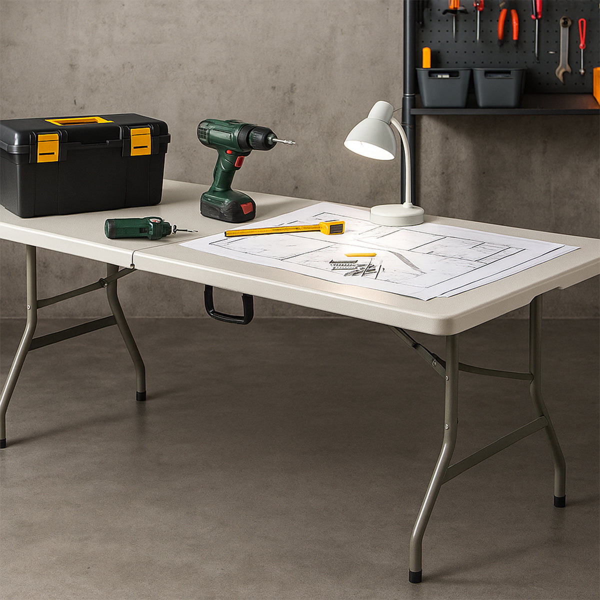 Mesa de Plastico Portatil Plegable en Portafolio para Jardin 180 cm