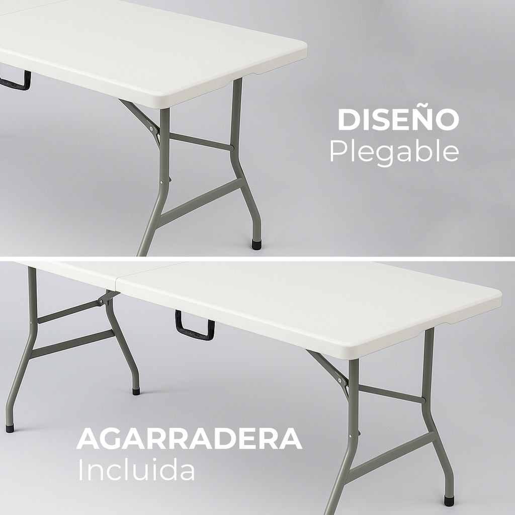 Mesa de Plastico Portatil Plegable en Portafolio para Jardin 180 cm