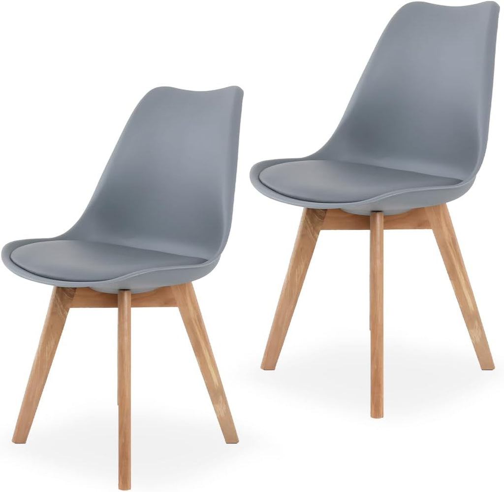 Silla de Comedor Acolchada con Estructura de Madera y Respaldo Set de 2