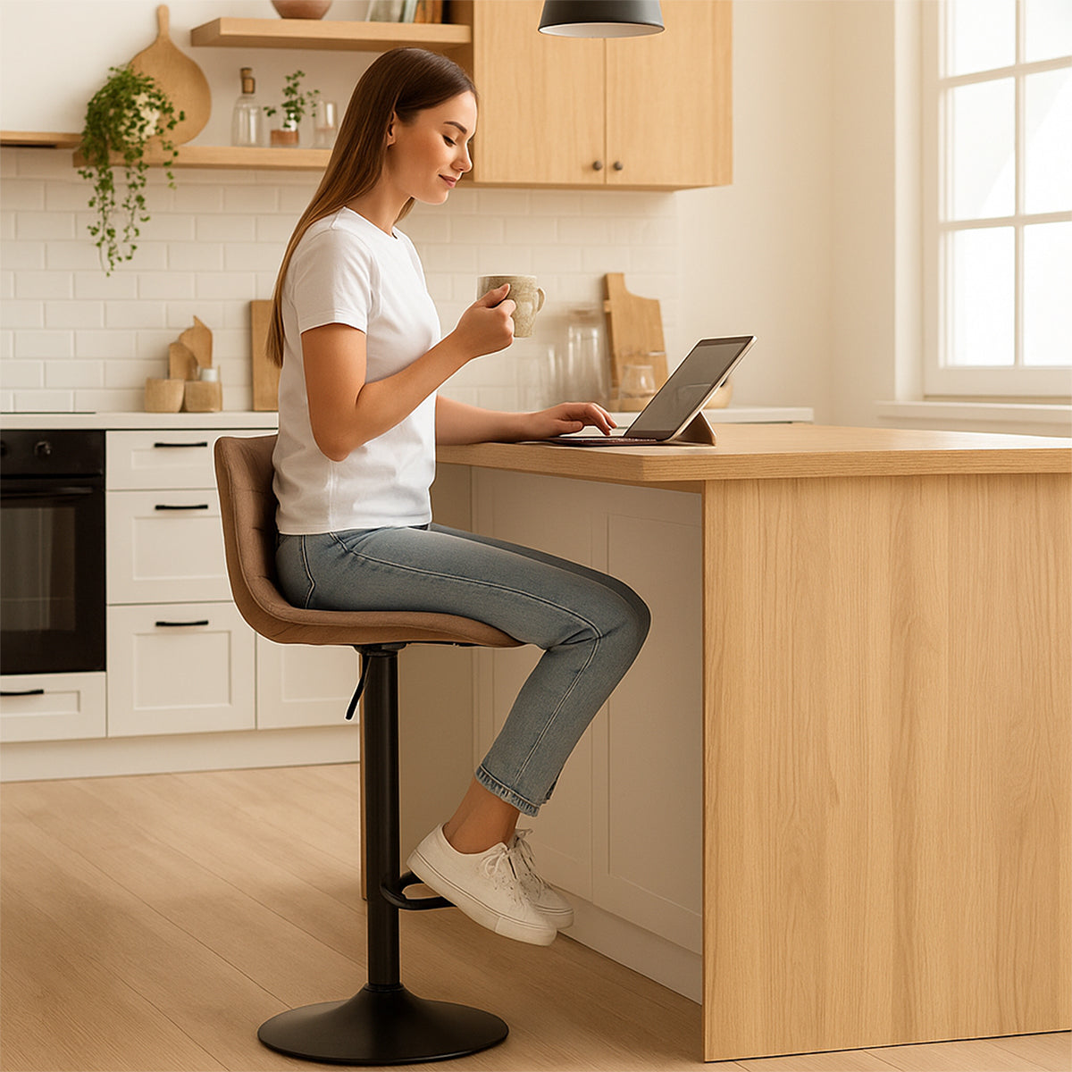 Silla De Bar Giratoria Con Respaldo Reposapies Moderna 4 Pz